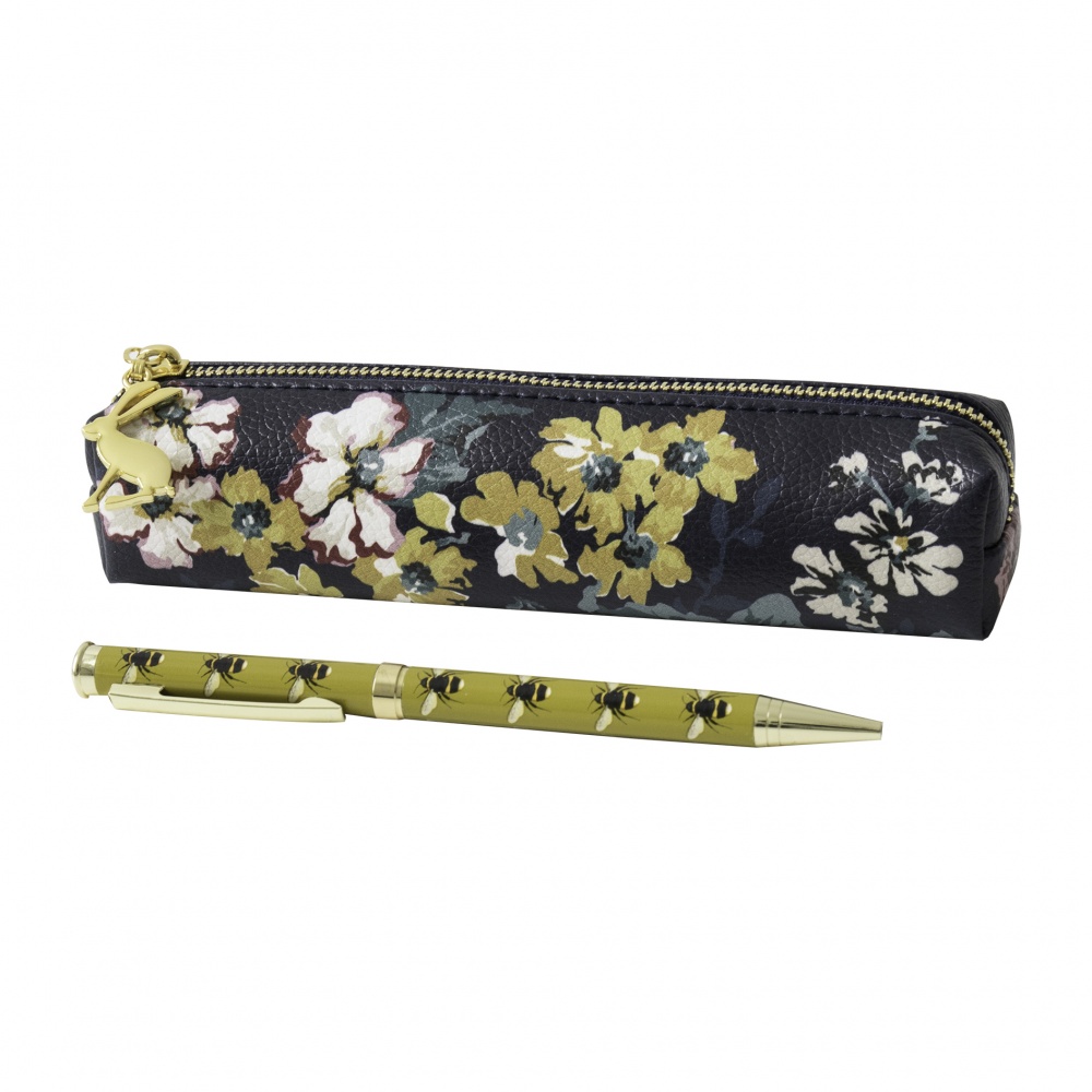 Bee Print Pen & Cambridge Floral Pencil Case Set By Joules